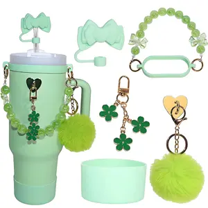 7PCS Tumbler Accessories Kit - Fits 40oz & 30oz Cups - Includes Carry Strap, Silicone Sleeve, Straw Lid, and Charm Decorations