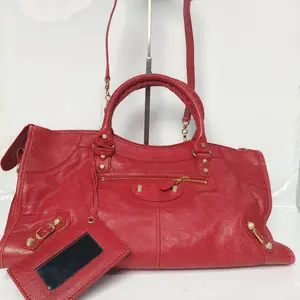 Pre-owned Balenciaga leather Shoulder Bags Classic City Bag in Red Lambskin with Gold Hardware (BF 12Z) YS1568