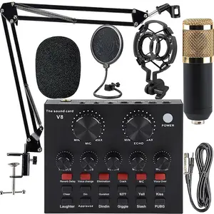 Audio Interface with Mixer & Vocal Effects, Condenser Microphone Kit, Live Sound Card, Adjustable Mic Stand for Studio Recording, Streaming Broadcast