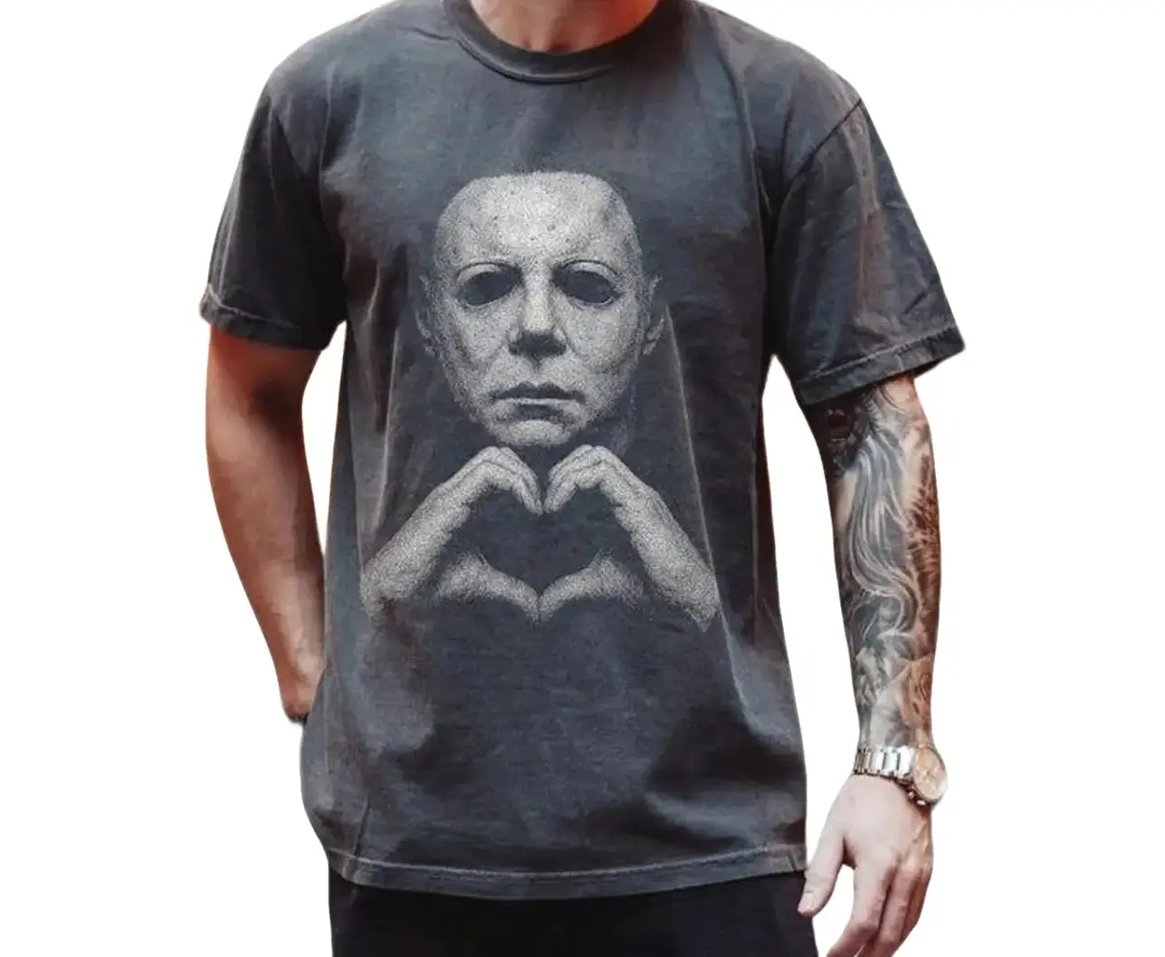 Michael Myers Graphic T-Shirt, Casual 100% Cotton Menswear Top for Slasher Fans, Unisex All Seasons Horror Tee with Durable Printed Image, Fitted Cut, Round Neck, Oeko-Tex Safe, Graphic Print, Short, M, S