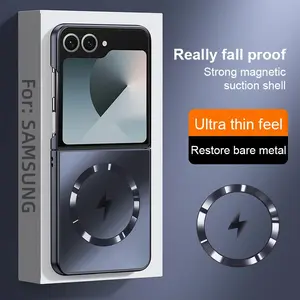 Luxury Electroplated Magnetic Case for Samsung Galaxy Z Flip7/6/5/4/3, Wireless Charging Support, Anti-Fingerprint, Shockproof, Foldable Protective Phone Cover