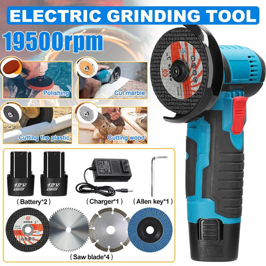 【DealsForYouDays】12V Cordless Mini Brushless Angle Grinder Kit with 4 Gutting Blades,2 pcs 12V 1500mAh Batteries 19500 RPM/Min,for Cutting Grinding Polishing Electric Heavy Duty Handle Power Tools,Blackfriday,Christmas Gift 【DealsForYouDays】12V Cordless Mini Brushless Angle Grinder Kit with 4 Gutting Blades,2 pcs 12V 1500mAh Batteries 19500 RPM/Min,for Cutting Grinding Polishing Electric Heavy Duty Handle Power Tools,Blackfriday,Christmas Gift