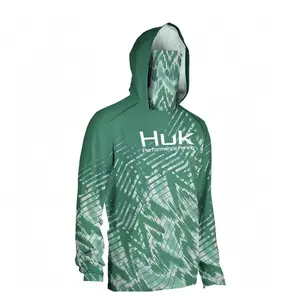 UPF 50 Gradient Fishing Hoodie Men's – Quick Dry UV Protection Shirt with Face Cover for Outdoor Fishing, Hiking & Huntin