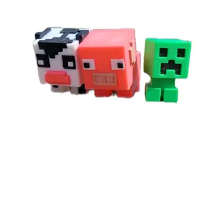 3D-printed mini cute articulated pig, cow and green figure 3 pack containing 1 of each.