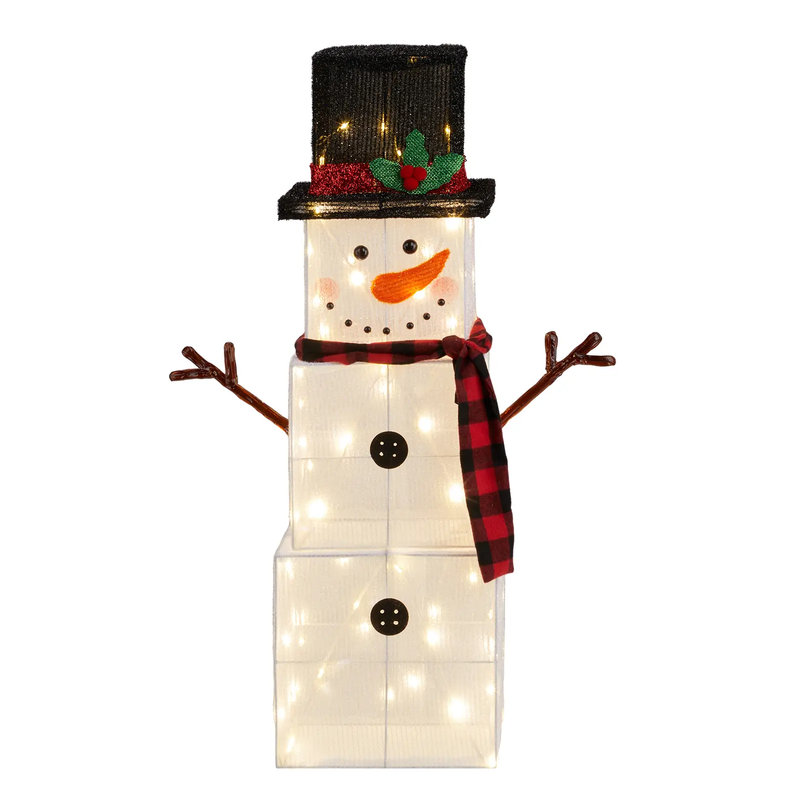 3FT Lighted Snowman Christmas Yard Decorations, Pre-lit Square Snowman with 75 LED Warm White Lights and Stakes for Xmas Outdoor Holiday Indoor Decor Lighted Holiday Displays