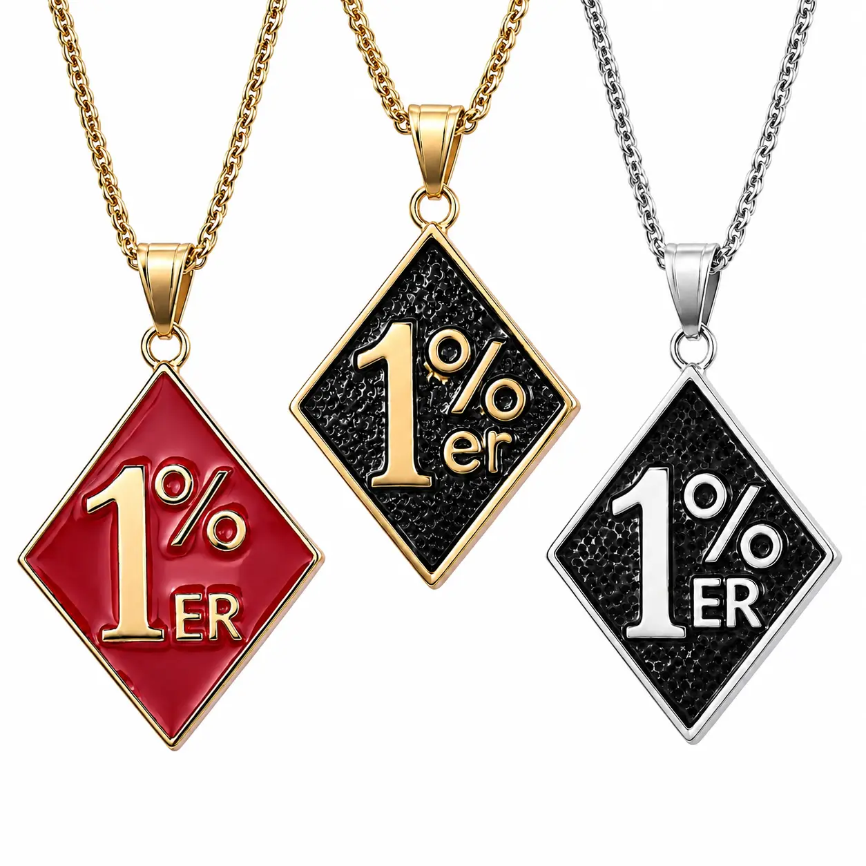 American motorcycle subculture letter symbol 1%ER stainless steel pendant 13 diamond pendant gold silver texture treatment process relief design