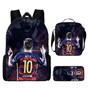 3pcs Set of Football Player Theme Large Capacity Backpack Combination, Including One Large Capacity Casual Backpack, Lunch Bag and Small Bag, Suitable for Travel and Outdoor Activities, Perfect Gift for Football Fan