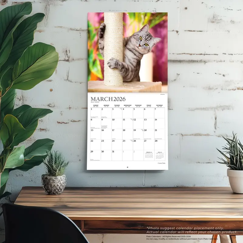 I Love Cats | 2026 12 x 24 Inch (Hanging) Monthly Square Wall Calendar | Foil Stamped Cover | Plato | Feline Kittens Pets 4