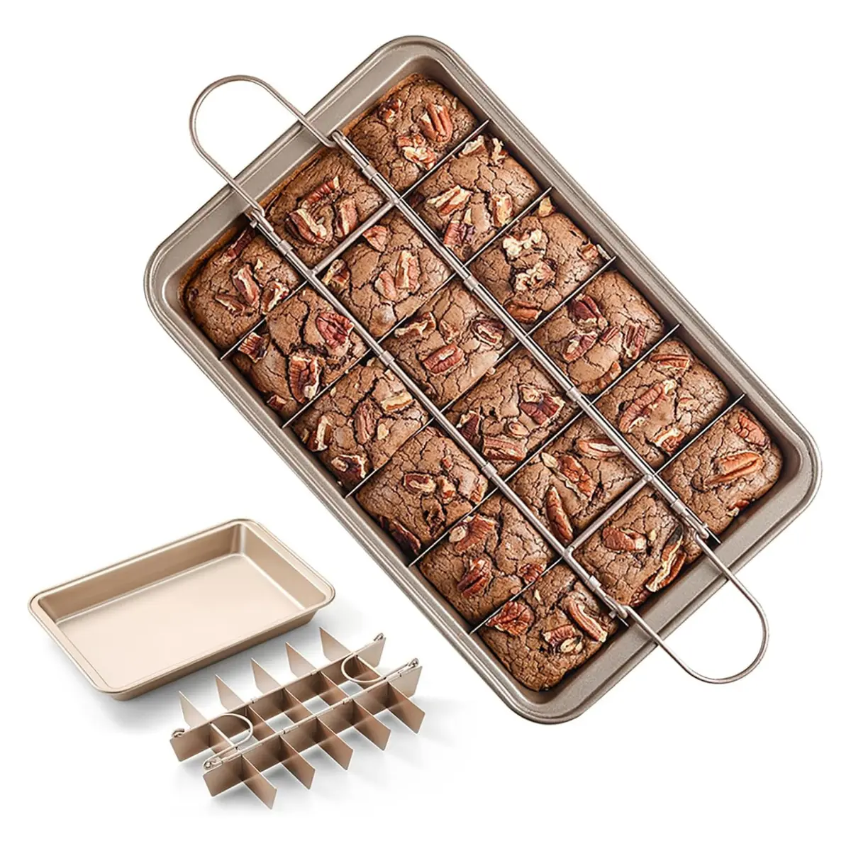Brownie Pan with Dividers, Nonstick Carbon Steel Baking Pan, 18 Slice Tray