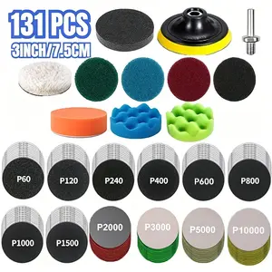 131-Piece Polishing Kit, Polishing Pads, Includes 3-Inch Sandpaper, Grits 60-10000, Fine Carbide, Paper Back, Ideal for Metal and Wood Polishing