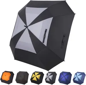 Square Golf Umbrella 62 Inch Large Size With Windproof Vented Automatic Stick Sturdy Umbrella For Man and Woman (Black/grey, 62 inch)
