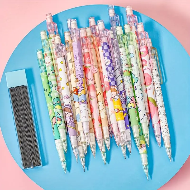 Cartoon Pattern Mechanical Pencils Set (10pcs/set), Smooth Writing Mechanical Pencil with 0.5mm HB Lead, Writing Stationery for Home School Office
