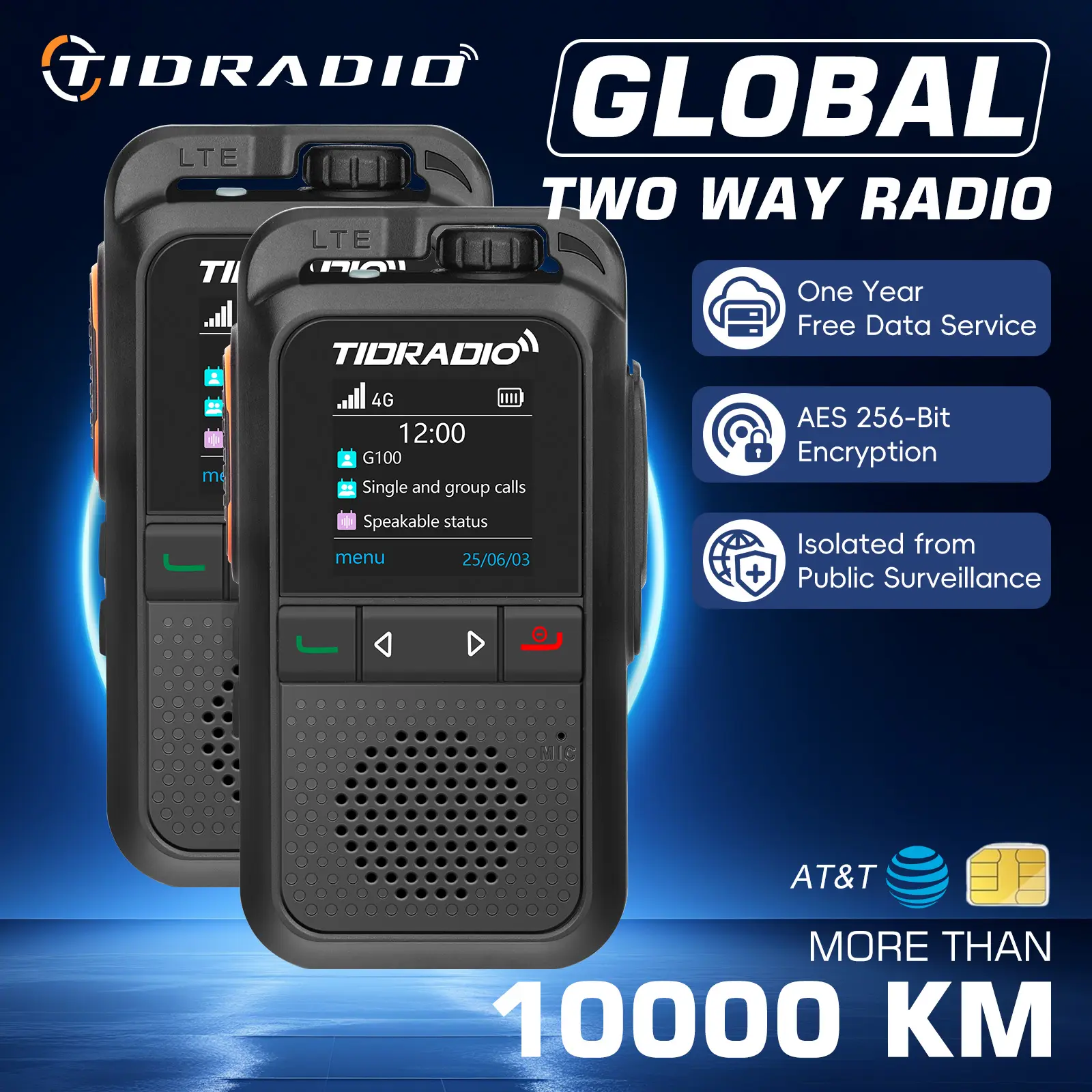 TIDRADIO TD-G100 Global Range 4G POC Radio for Hiking and Camping, 5000KM Unlimited Distance Walkie Talkie, with 1 Year SIM Card Service, Rugged Design & High Capacity Battery