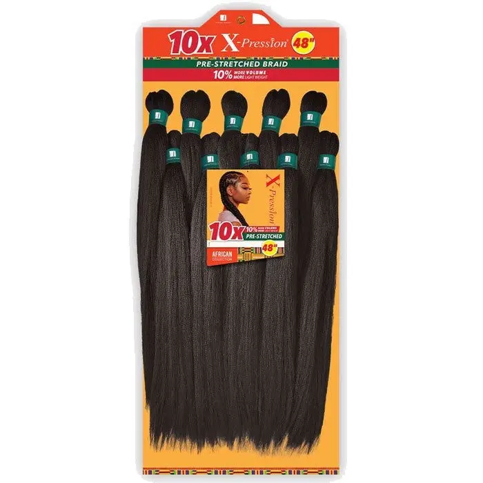 10x X-Pression Pre-Stretched Braid 48" African Hair Extensions 10% More Volume Natural Look(15 packs)