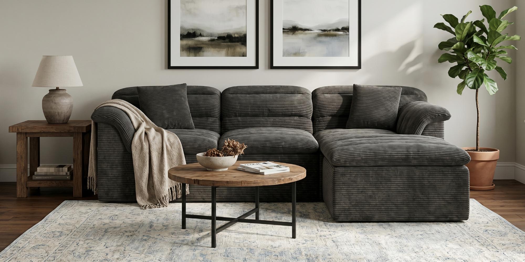 SUNG7 81-88in Boneless Loveseat Sofa with Ottoman - Corduroy Comfy Couch, 27in Extra Deep Seat, Lumbar Support, No Assembly Needed, Convertible Modular Couches Option, Ideal for Living Room Watch Parties