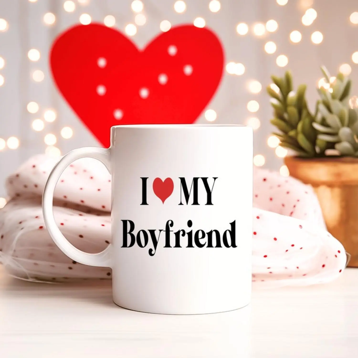 Thick Ceramic "I Love My Boyfriend" Coffee Mug - Glossy, Round Mouth, Reusable, Washable Kitchen Drinkware, Valentine’s Romantic Gift (1 Size), One Size, Office Work