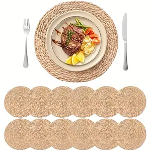 11.8 in Round Woven Placemats Plate Chargers Set of 12, Boho Farmhouse Rustic Woven Place Mats for Dining Table Decor, Rattan Wicker Table Mats Jute Braided Chargers for Dinner Plates