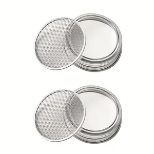 2pcs Seed Sprouting Jar Lids For 2.75" Regular Mouth Mason Jars Strainer Screen For Canning Jars Lid For Growing Broccoli, Alfalfa, Beans