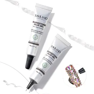 SAVILAND Nail Rhinestone Glue Gel Set: 2 × 20g Extra Strong Adhesive with Precision Tip for Gems, Charms & 3D Nail Art Decorations – UV Cured Nail Glue for DIY Manicure at Home or Salon