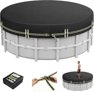 10 FT Round Pool Covers for Above Ground Pools, 500D Solar Pool Cover with Fast Tightening Ratchet, Waterproof Dustproof Windproof Cover for Stock Pool Tank