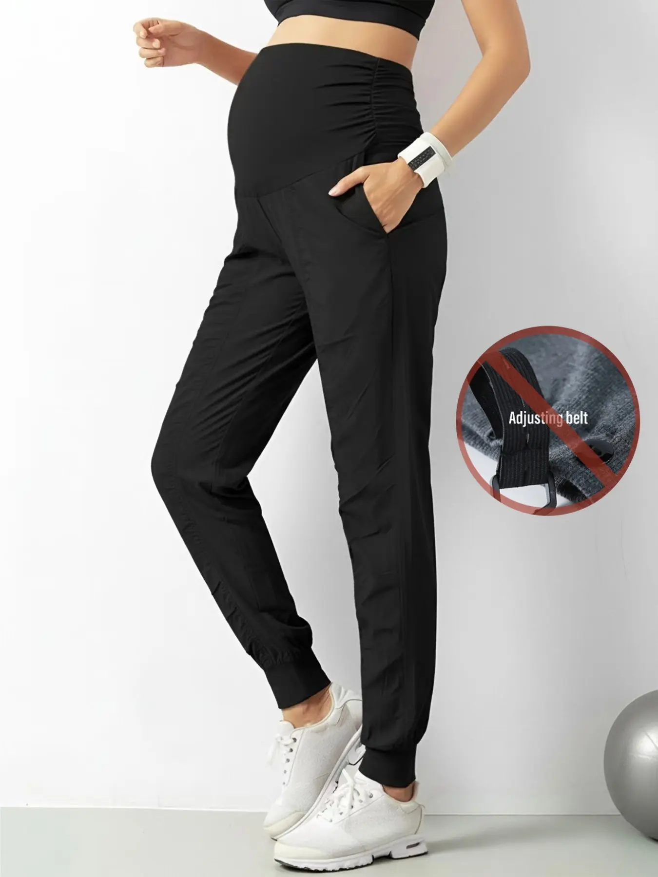 High Elastic Comfortable Maternity Running Pants, High Waist Ankle Cuff Pregnancy Joggers, Pocketed Sports Trousers for Fitness, Running, Daily Wear, Pregnancy Activewear, Maternity Workout Clothes