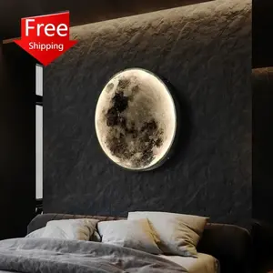 Modern Round Moon Wall Lamp for Bedroom Living Room Entrance Decoration Sconce Light Fixtures Ceiling Lighting Planet Nordic Led