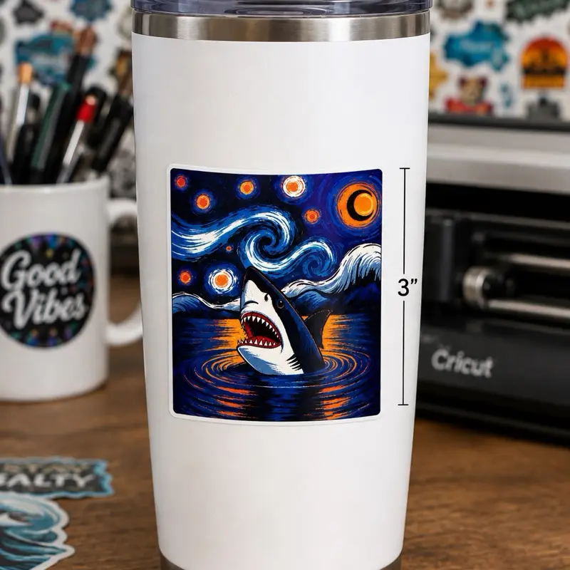 Starry Night Shark Art Sticker (3 Inch) Self-Adhesive Vinyl