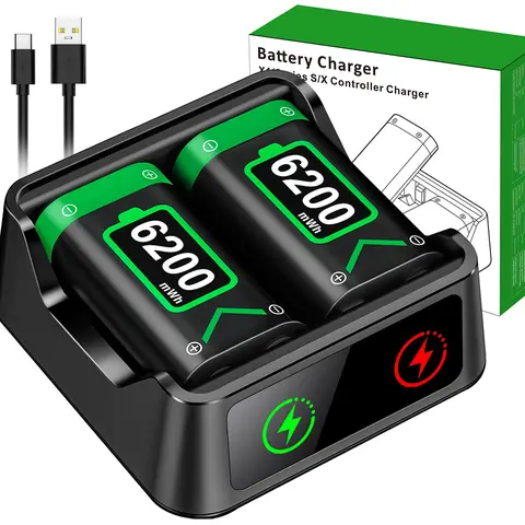 Xbox One Controller Battery Pack,2x6200mWh Upgraded Fast Charging USB Xbox Rechargeable Battery Pack Charger Station for Xbox Series X|S/Xbox One/Xbox One S/Xbox One X/Xbox One Elite Controller, Led Status Clarity, Over-Heat Protection