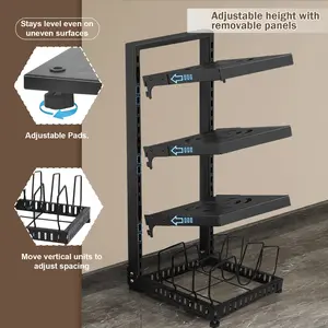 Pots and Pans Organizer under Cabinet, Cutting Board Pot Lid Storage Rack with 4 Adjustable Tiers and 7 Storage Units, Pan Holder under Sink, 25% Thicker Kitchen Metal Heavy Duty Pan Organizer