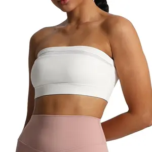 Women'S Workout Strapless Bandeau Bra Mesh Sports Bras Training Fitness Running Yoga Crop Tank Top
