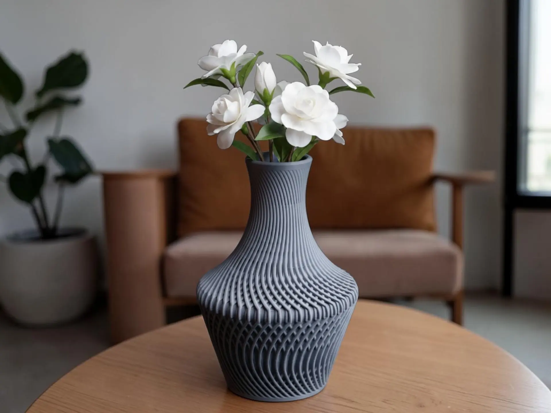 Textured Ribbed Lattice Vase, 240mm Modern 3D Printed Matte Home Decor, Home Supplies for Desk Dry Floral Arrangement