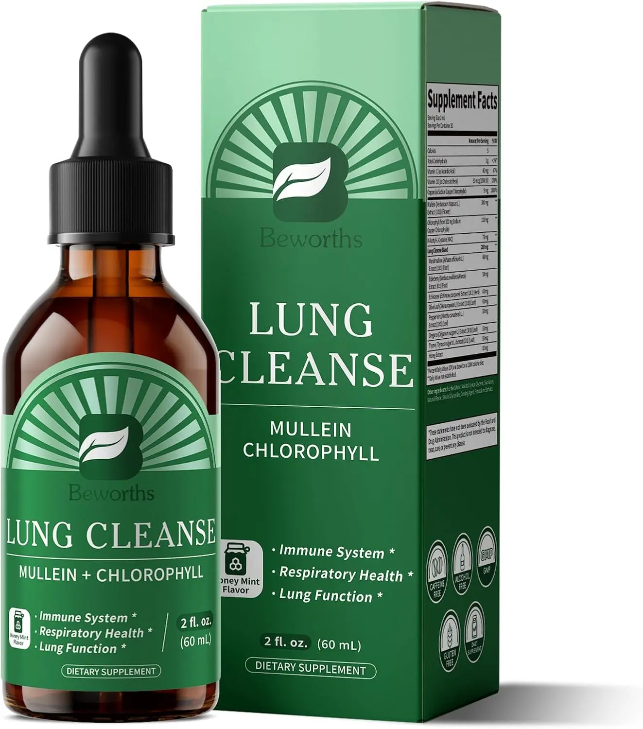 Mullein Drops 300mg, Lung Cleanse and Detox with NAC & Chlorophyll, Max Strength Mullein Leaf Extract for Mucus Relief & Respiratory Support, Non-GMO, 2 Fl Oz