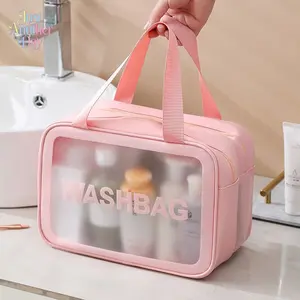 Simple portable storage box Dry and wet separation Transparent toilet bag Pu waterproof matte cosmetic bag Cosmetic storage bag