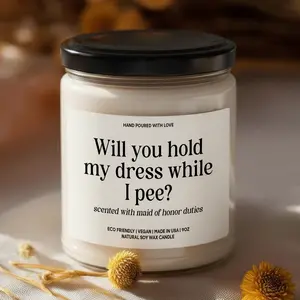 MAKEAGIFT Maid Of Honor Candle, Will You Hold My Dress Candles, Will Funny Bridesmaid Proposal Gift, Bridal Party Gifts for Wedding Bachelorette Party
