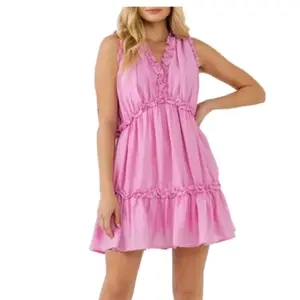 English Factory Ruffle Trim Minidress in Pink at Nordstrom, Size Small