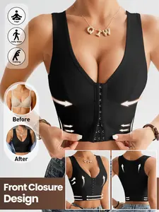 Women's Front Closure No Underwire Bra, Deep V Gathered Design, Wide Bottom Support, Comfortable Casual Daily Wear, Seamless Fit