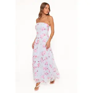 Vegas Strapless Maxi Dress - Blue Floral