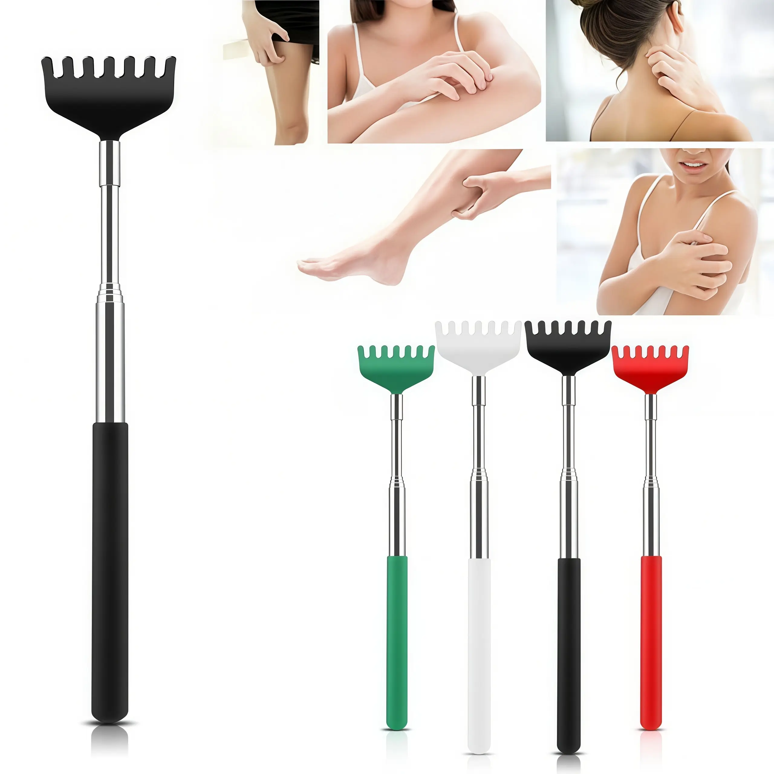 LMMAKE 4PCS Extendable Lightweight Rubber Handle Back Scratchers - Adjustable Manual Massage Tools, Body Care Tool, Perfect Thanksgiving Birthday Stocking Stuffer Gifts for Men Women