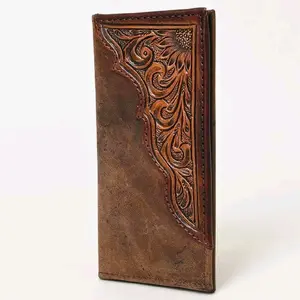 Tooled Engraved Leather Long Wallet