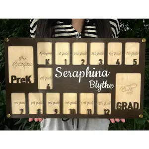 School Picture Frame Pre K to Graduation,Personalized Wooden School Years Photo Frame K-12 & Collage Frame, Graduation Picture Frame, Custom Graduation Gifts & Party Decor (Black Oak)