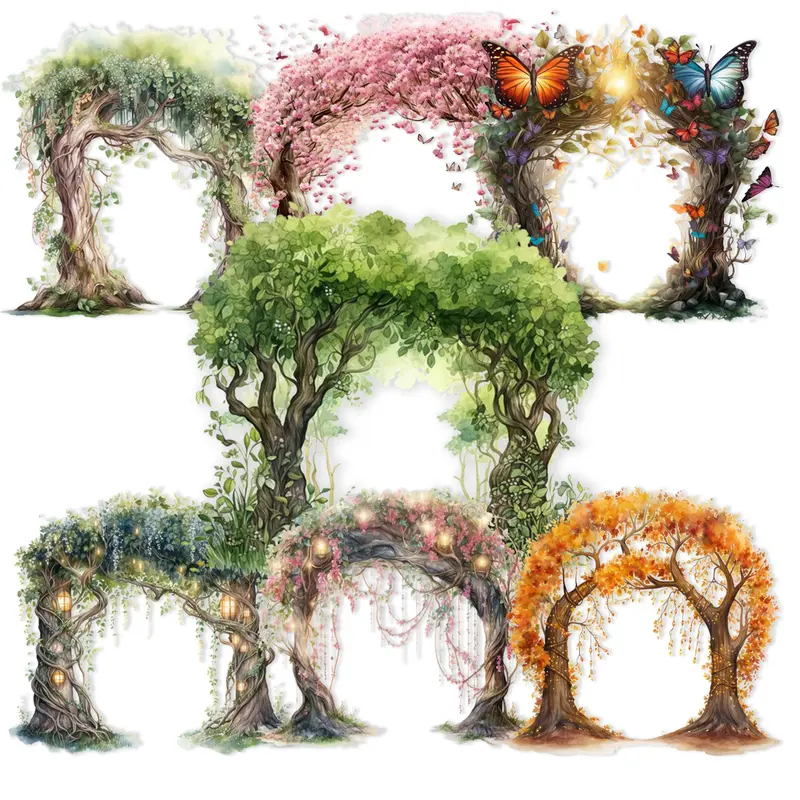 Tree Archway Pattern Sticker (72pcs/set), Self-adhesive Decorative Stickers, Diy Decals for Water Bottle, Laptop, Phone Case, Scrapbooking, Journal Making, Gift Wrapping