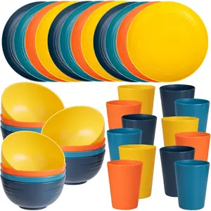 36 PCS Wheat Straw Dinnerware Sets Plastic Dinnerware Sets for 12 Plates and Bowls Sets Reusable Tableware Dishes Set 12 Plates 12 Bowls 12 Cups Microwave Dishwasher Safe 4 Color