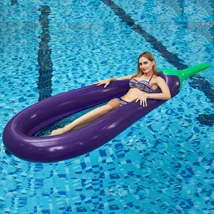 Inflatable Eggplant-Shaped Swimming Float with Lounger, PVC Material, Foldable Water Sports Bed, Thickened Safety Design, with Uncharged Lounger for Pool, Essential Unique Looking Floating Device for Swimming, for Holiday Gift