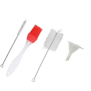 Silicone Pastry Brush Basting Brush Set with BBQ Brush Funnel, Bottle Cleaning Brush, Heat Resistant Oil Brush for Cooking Kitchen Baking