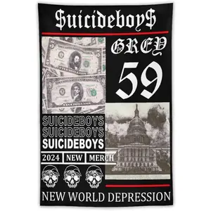 Suicide Hip Hop Music Boys Tapestry, Rapper Poster for College Dorm Party Decorations,Novelty Graphic Wall Hanging Backdrop Party Banner, Funny Room Dorm Cool Home DecorGift Colorful Bedroom  Home Decor Living Room Boys Girls Lightweight