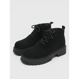 Men's High-Top Thick Sole Boots, Vintage Style Lace-Up Work Boots, Durable Comfortable Outdoor Footwear for Daily Wear, Construction Boots