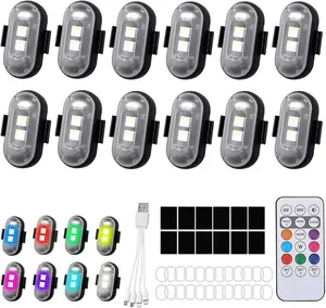 Wireless LED Strobe Lights with Remote Control, Wireless LED Warning Lights USB Charge IP65 Waterproof Anti-Collision, for Car Interior Motorcycle Bike Drone Car Truck RC Aircraft