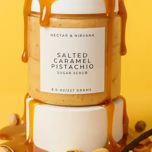 Nectar & Nirvana Salted Caramel Pistachio Foaming Sugar Scrub with Shea Butter & Apricot Oil for Gentle Exfoliation and Moisturization 8.0 oz/227 grams