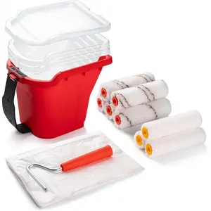 Paint Roller 4 Inch, 14 Pack Small Paint Brush and Roller Kit, 0.5 QT Paint Bucket Liner with Lid, Household Mini Rollers for Painting & DIY