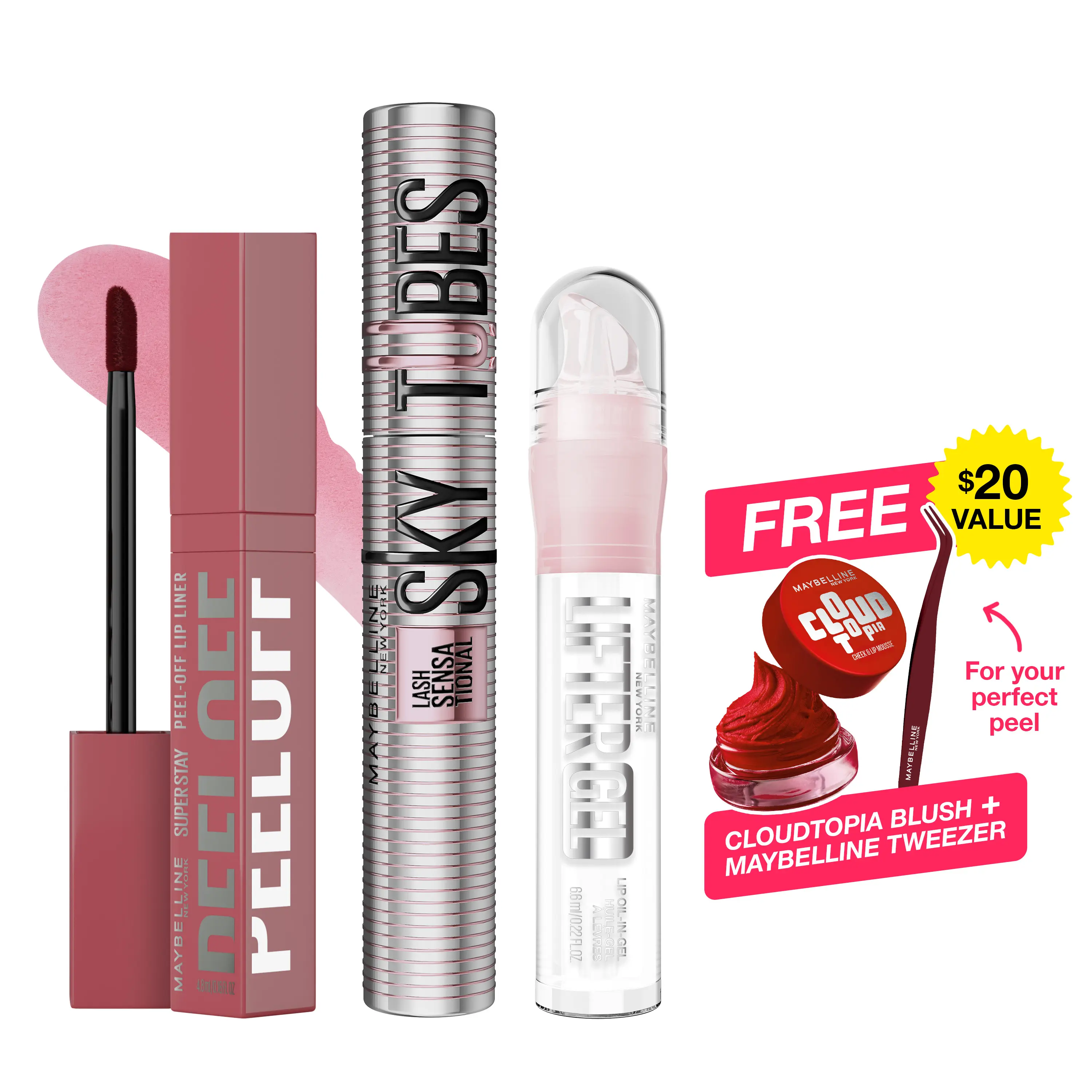 The Hot Launches Bundle, Sky Tubes Tubing Mascara, Peel-Off Liner, Lifter Gel Mintini, Get Free Cloudtopia